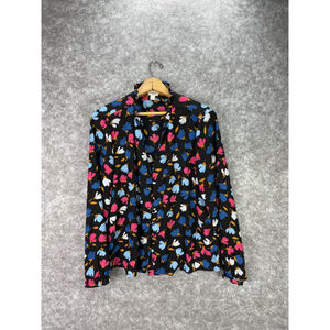 J Crew Blouse Womens Large Black Floral Mock Neck Ruffle Long Sleeve Top